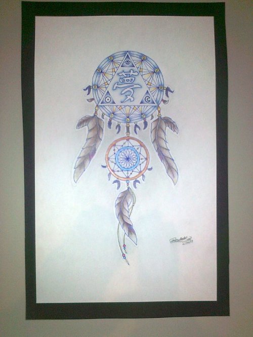 Amazing Blue Ink Dreamcatcher Tattoo Design